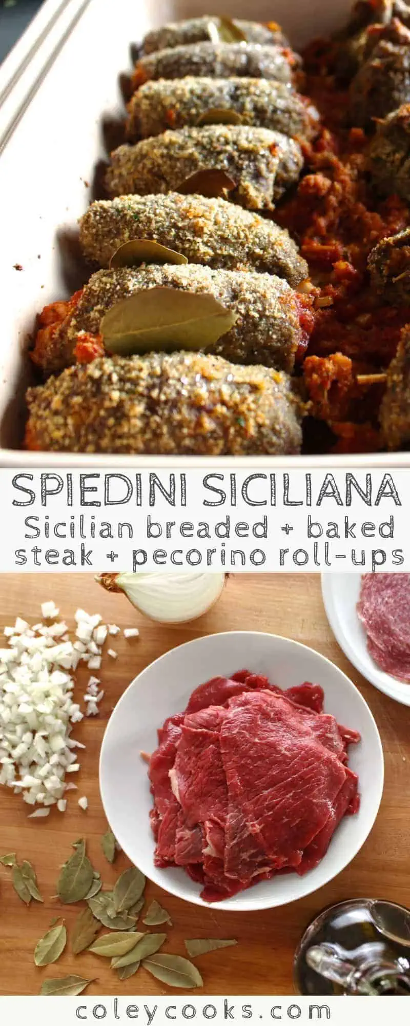 Spiedini Siciliana | My family's authentic Sicilian recipe for spiedini. Thinly sliced beef, breaded + stuffed with tomatoes, cheese and onions. Great holiday recipe! #easy #christmas #recipe #appetizer #holidays #beef #Sicilian | ColeyCooks.com