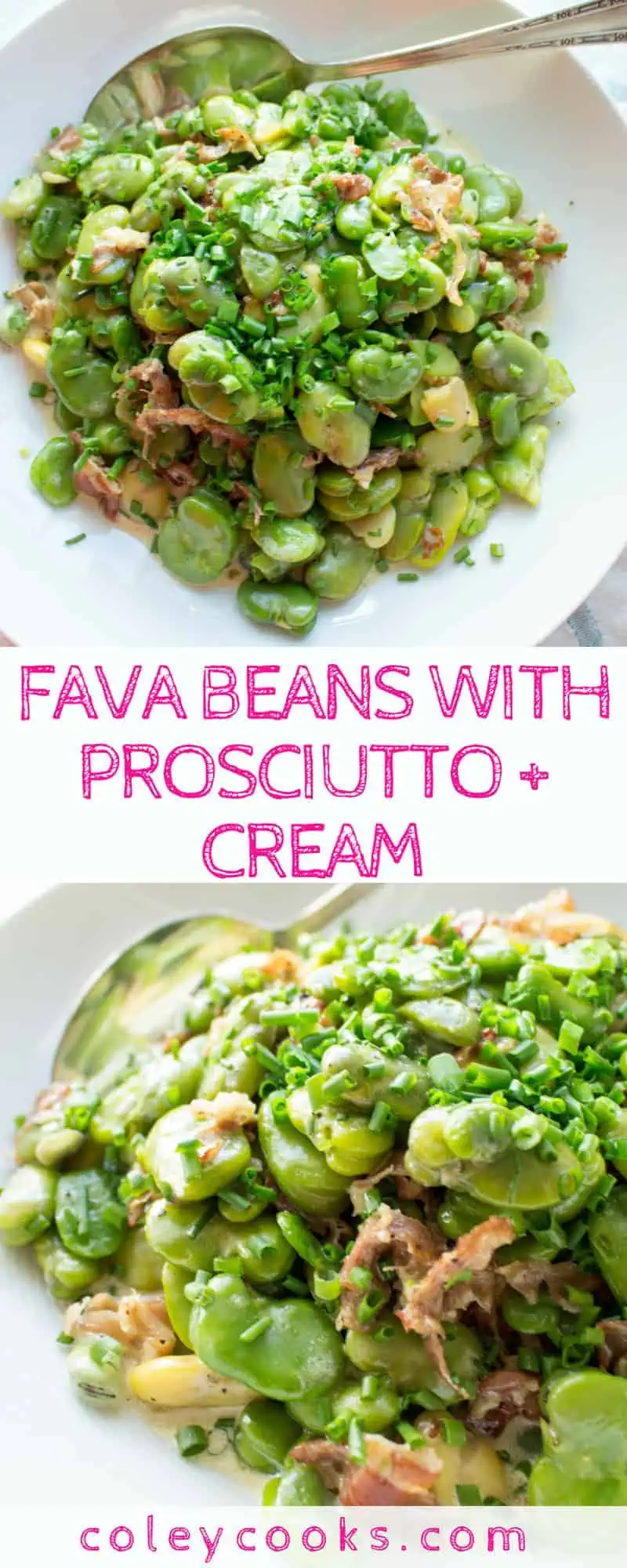FAVA BEANS with PROSCIUTTO + CREAM | Easy fava bean recipe for spring! Creamy beans with salty prosciutto and a luscious sauce. #side #prosciutto #glutenfree #fava #beans #recipe #spring | ColeyCooks.com