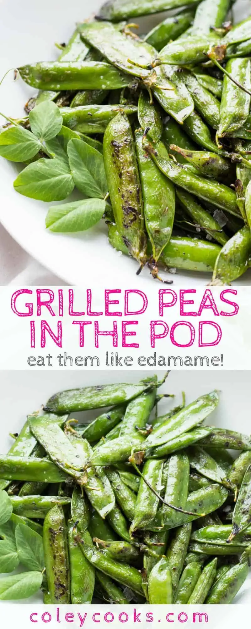 GRILLED PEAS IN THE POD | Easiest ever recipe for salted grilled peas in the pod. Eat them like edamame for a sweet, healthy, delicious snack! The best healthy snack recipe. Healthy snacking ideas! #glutenfree #vegan | ColeyCooks.com