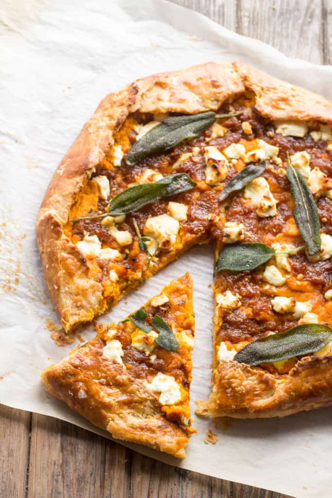 Brown Butter Pumpkin Galette with Caramelized Onions, Goat