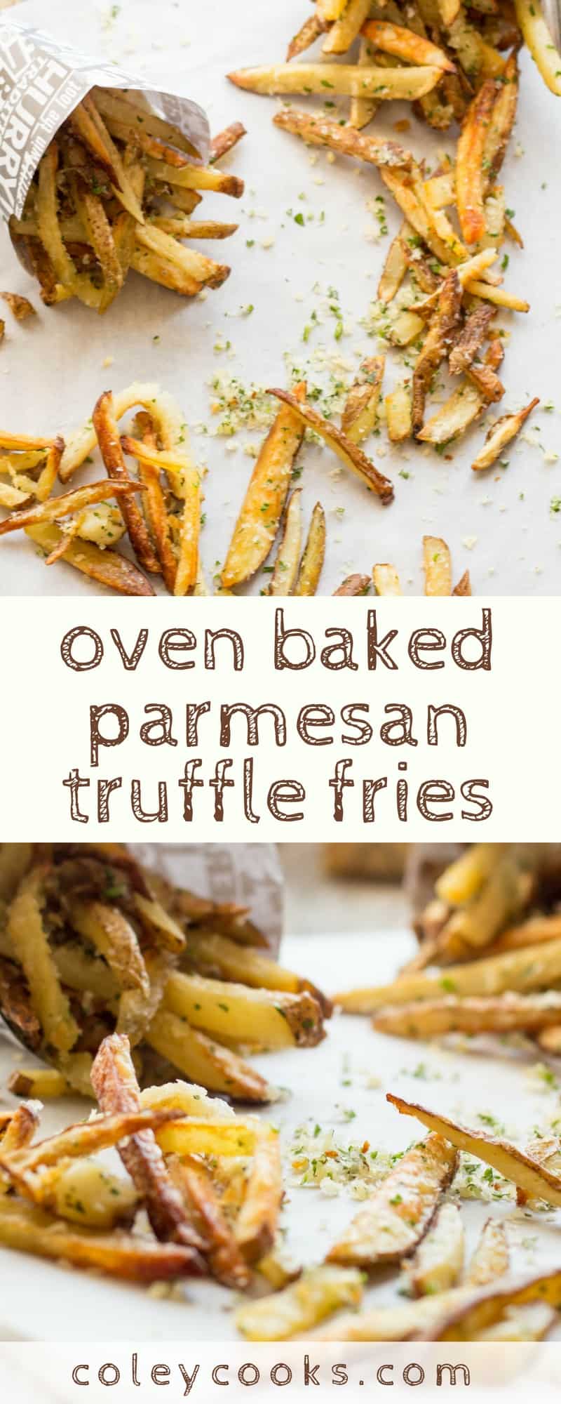 OVEN BAKED PARMESAN TRUFFLE FRIES | Tricks to getting the crispiest oven baked fries that get an extra boost of flavor from parmesan cheese and truffle oil. The best! | ColeyCooks.com