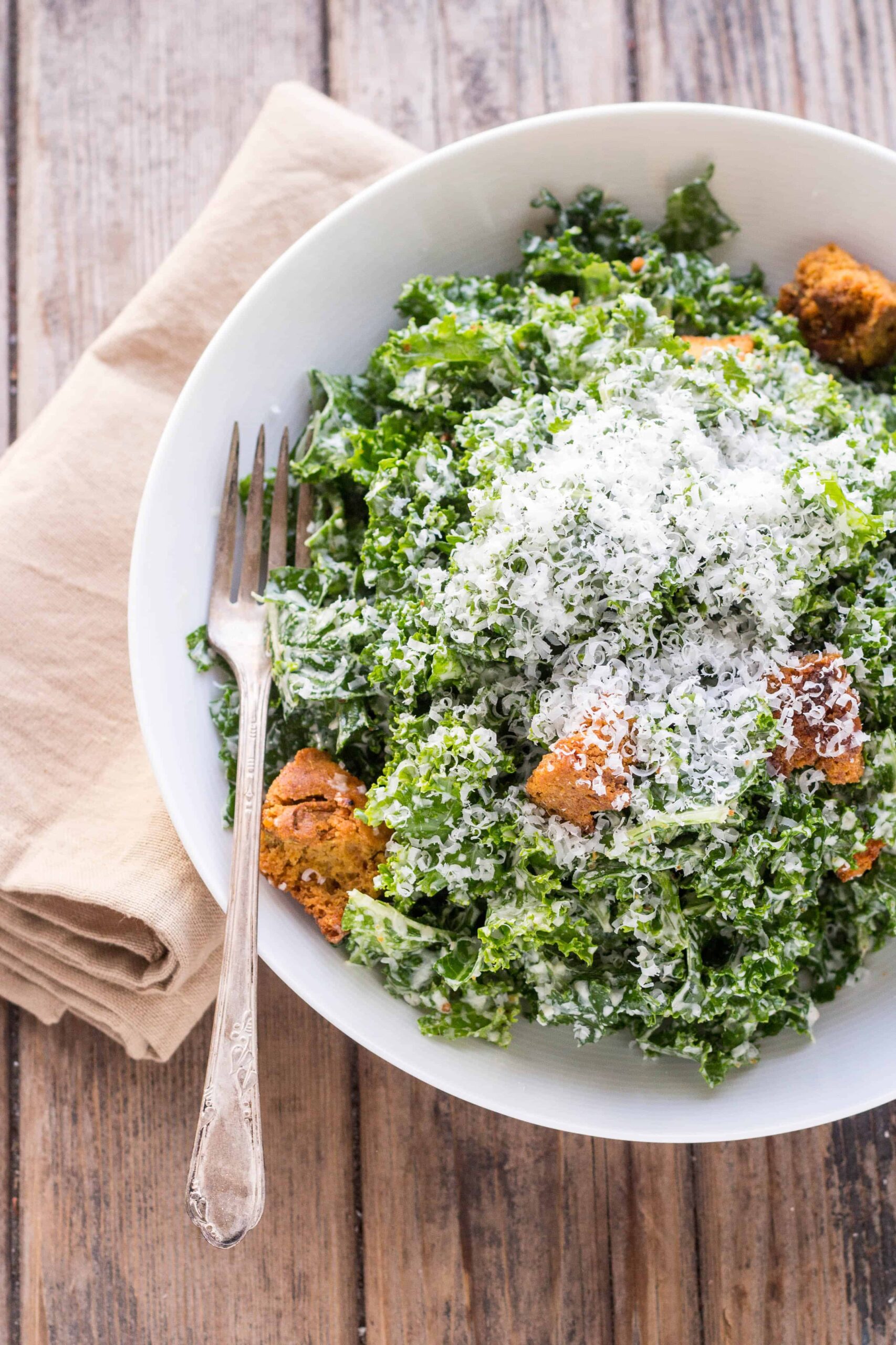 Kale Caesar Salad with Cornbread Croutons - Coley Cooks