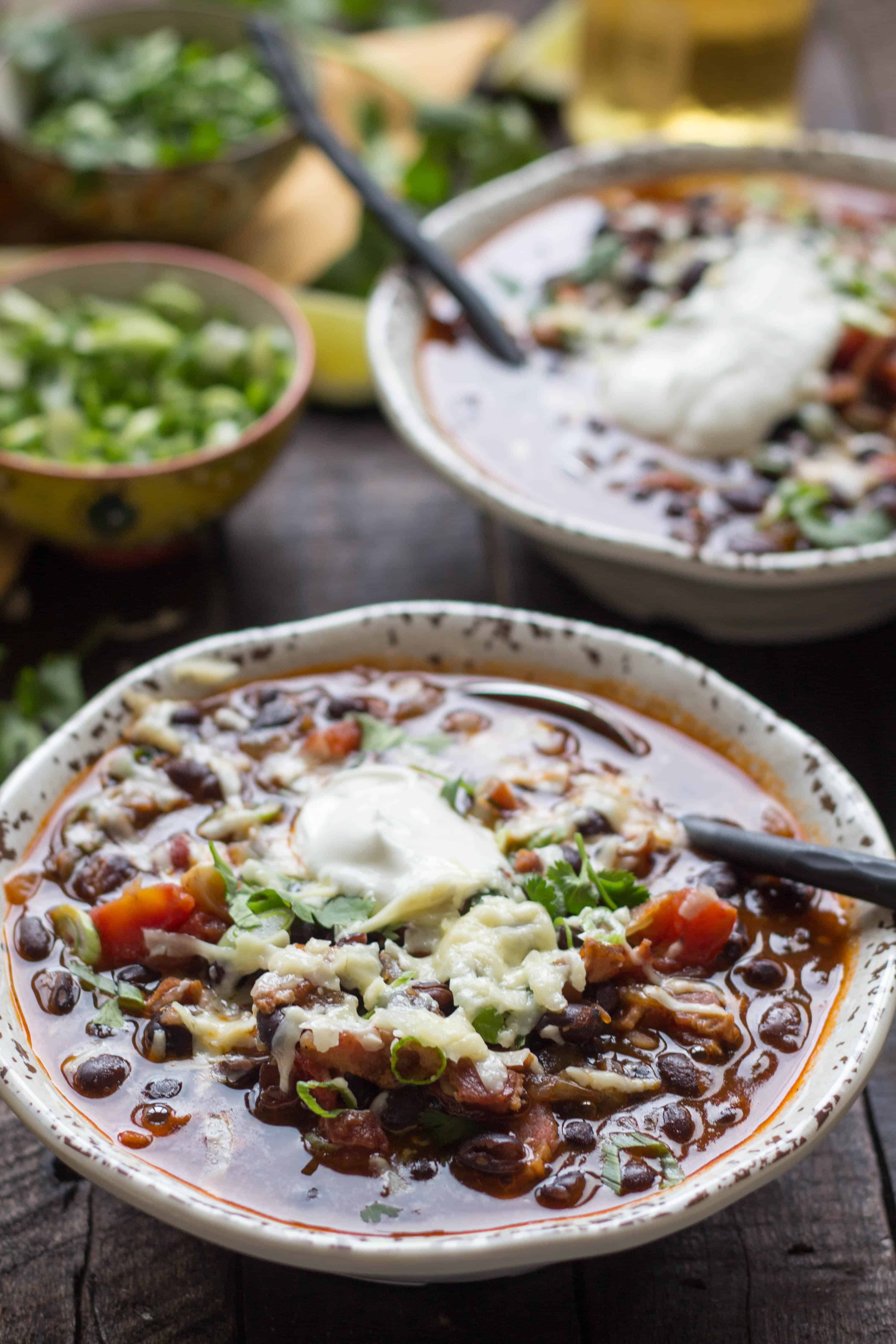 black bean soup with bacon + beer