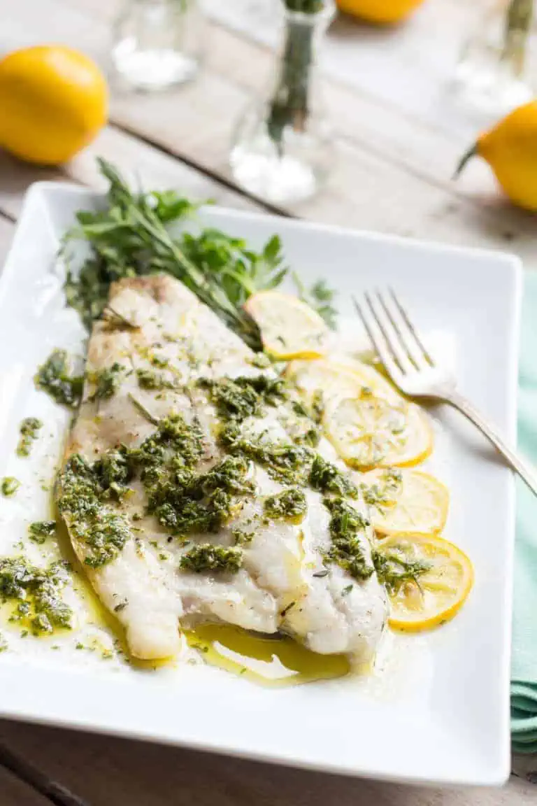 Roasted white fish topped with herbs and a Meyer lemon vinaigrette. 