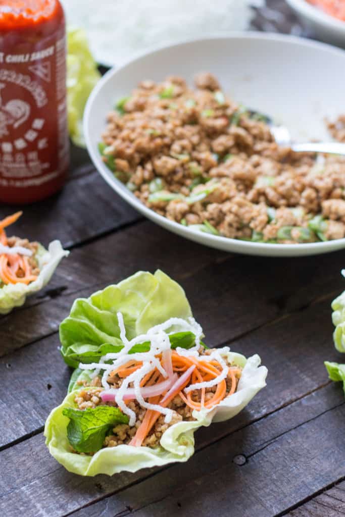 Chicken Lettuce Wraps with Quick Pickled Carrots + Puffed Rice Noodles ...