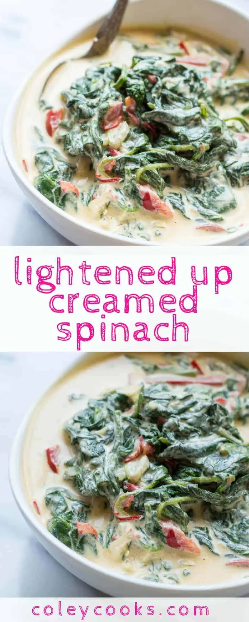 LIGHTENED UP CREAMED SPINACH | This easy recipe for creamed spinach uses Greek yogurt instead of cream for less calories and higher protein! #glutenfree | ColeyCooks.com