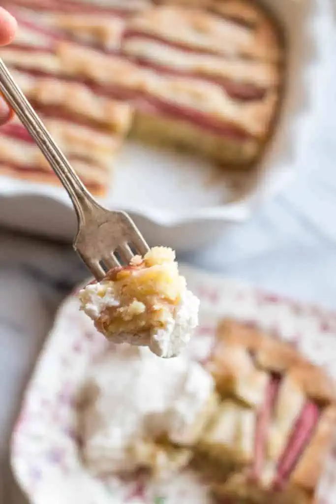 Rhubarb Almond Cake with Bourbon Whipped Cream
