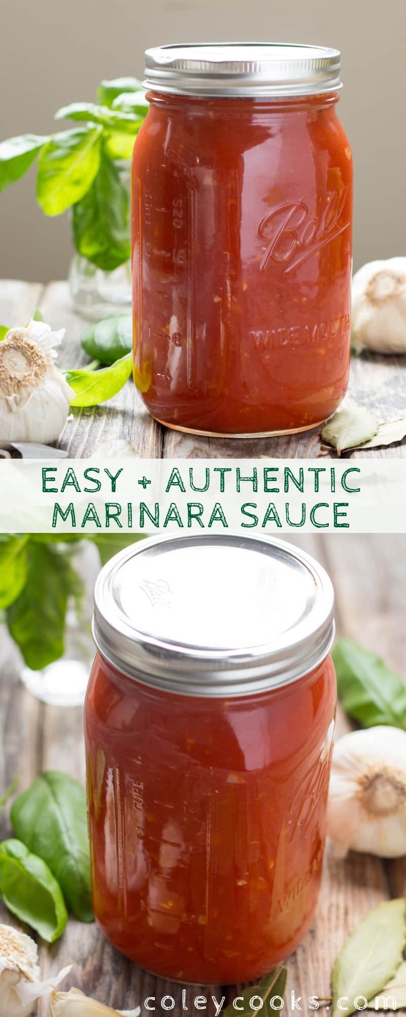 This easy + authentic Italian Marinara Sauce recipe is made from canned tomatoes and is a million times better than anything you can buy at the store! Takes less than 30 minutes to make and is perfect for tossing with pasta, topping pizza, chicken or eggplant parm, and more! #Italian #pasta #marinara #tomato #sauce #gravy #authentic | ColeyCooks.com