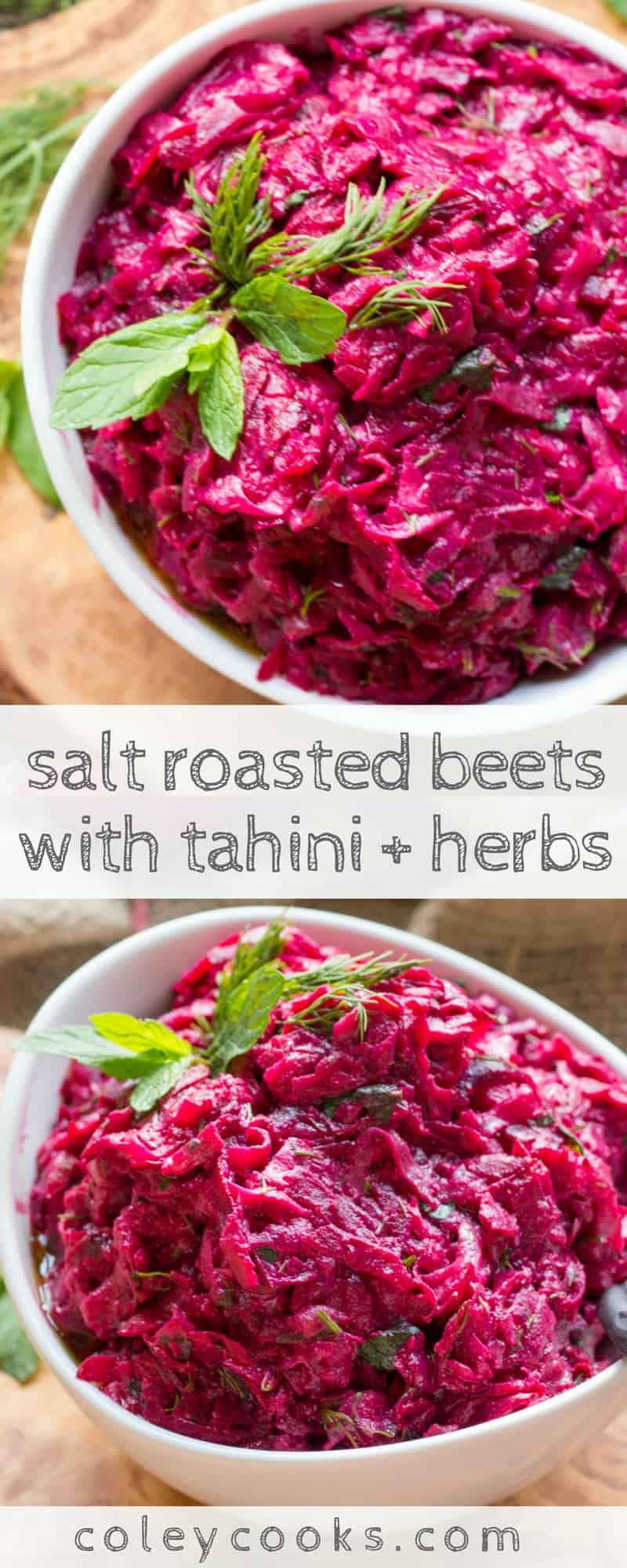 SALT ROSTED BEETS with TAHINI + HERBS | This easy recipe from the Zahav cookbook is vegan, gluten free, paleo and makes the best, most flavorful side dish! #vegan #glutenfree #paleo | ColeyCooks.com
