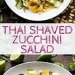 THAI SHAVED ZUCCHINI SALAD | Easy summer salad recipe bursting with flavor! Raw zucchini ribbons tossed in a light Thai vinaigrette, finished with Thai basil and crunchy peanuts! #recipe #salad #raw #plantbased #zucchini | ColeyCooks.com