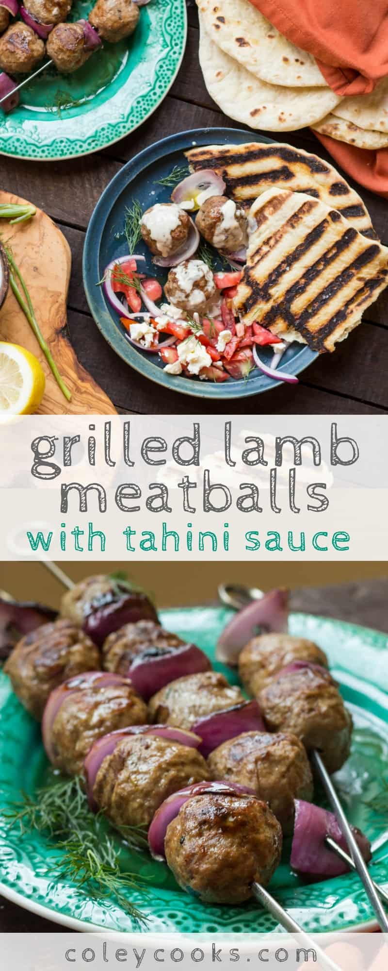 GRILLED LAMB MEATBALLS with TAHINI SAUCE | This simple recipe makes an easy and delicious weeknight dinner! They're full of flavor, gluten free and served with a lemony tahini sauce for dipping! #glutenfree| ColeyCooks.com
