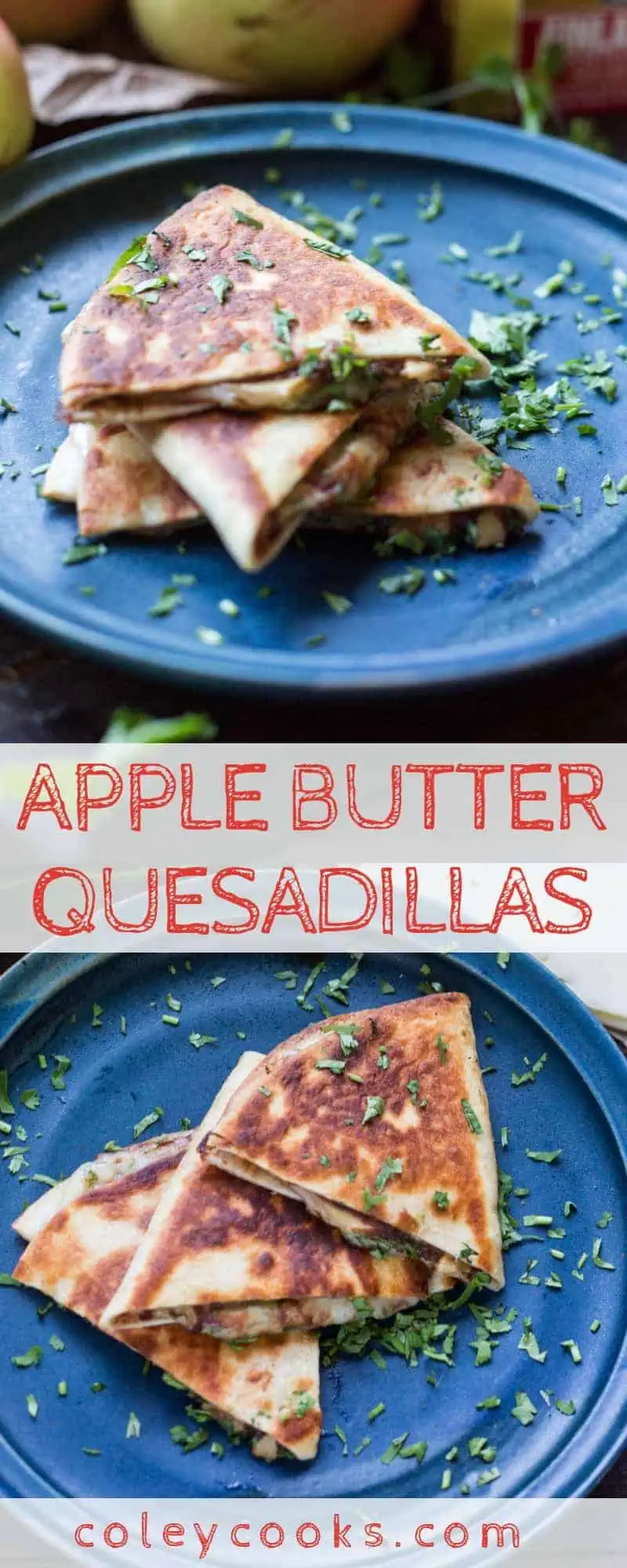 APPLE BUTTER QUESADILLAS | This quick and easy recipe is a sweet, salty, and addictive snack! Great for kids as lunch or an after school snack!. #easy #apple #applebutter #quesadilla #pepperjack #snack #afterschool #kids #recipe | ColeyCooks.com