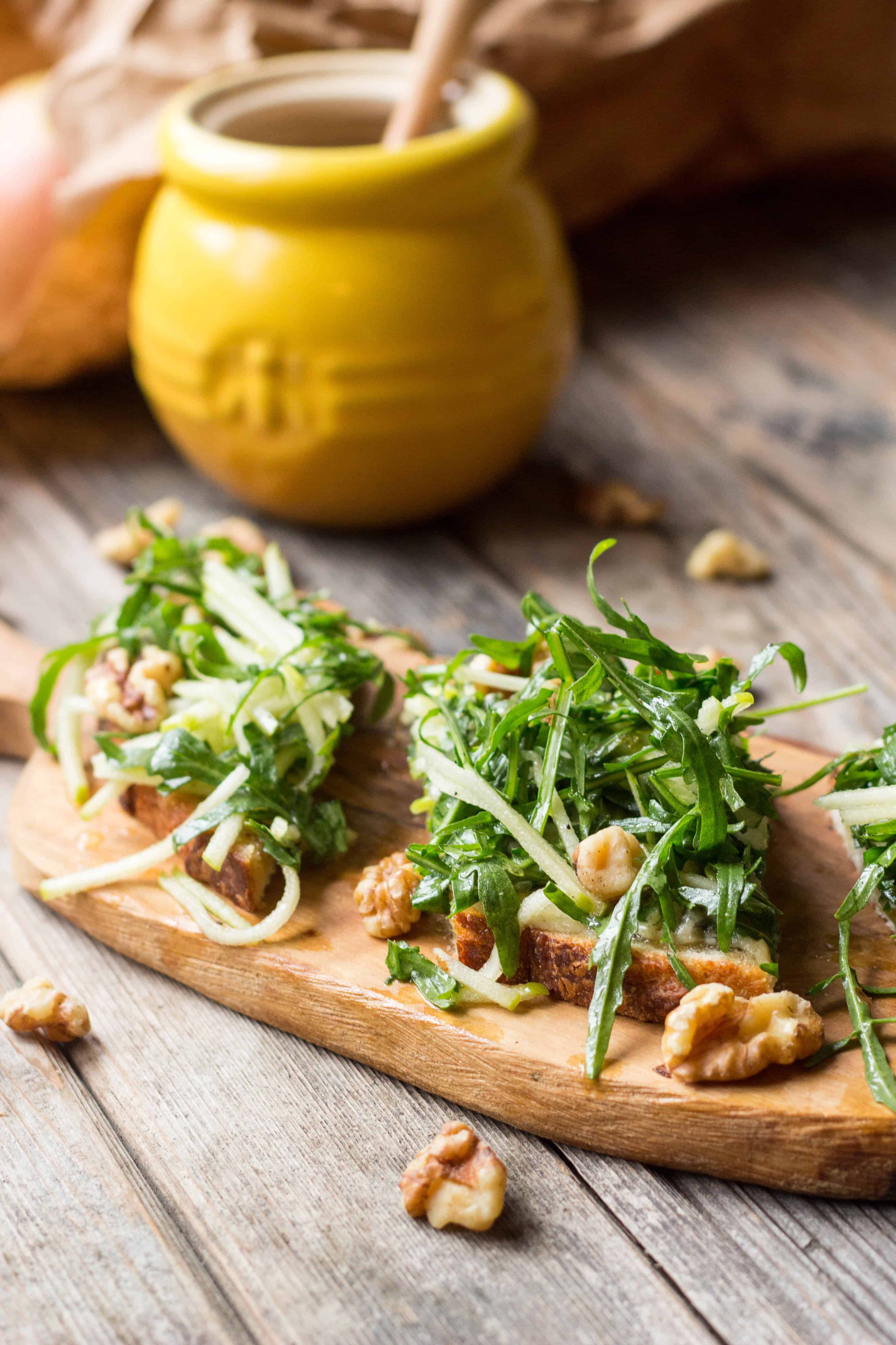 Blue Cheese Tartines with Apples + Arugula (Video!) | ColeyCooks.com