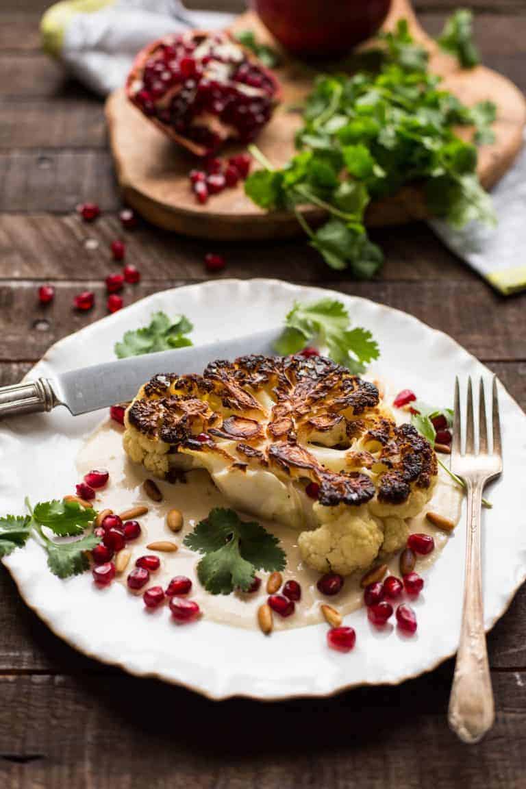 Easy Cauliflower Steaks with Tahini and Pomegranate