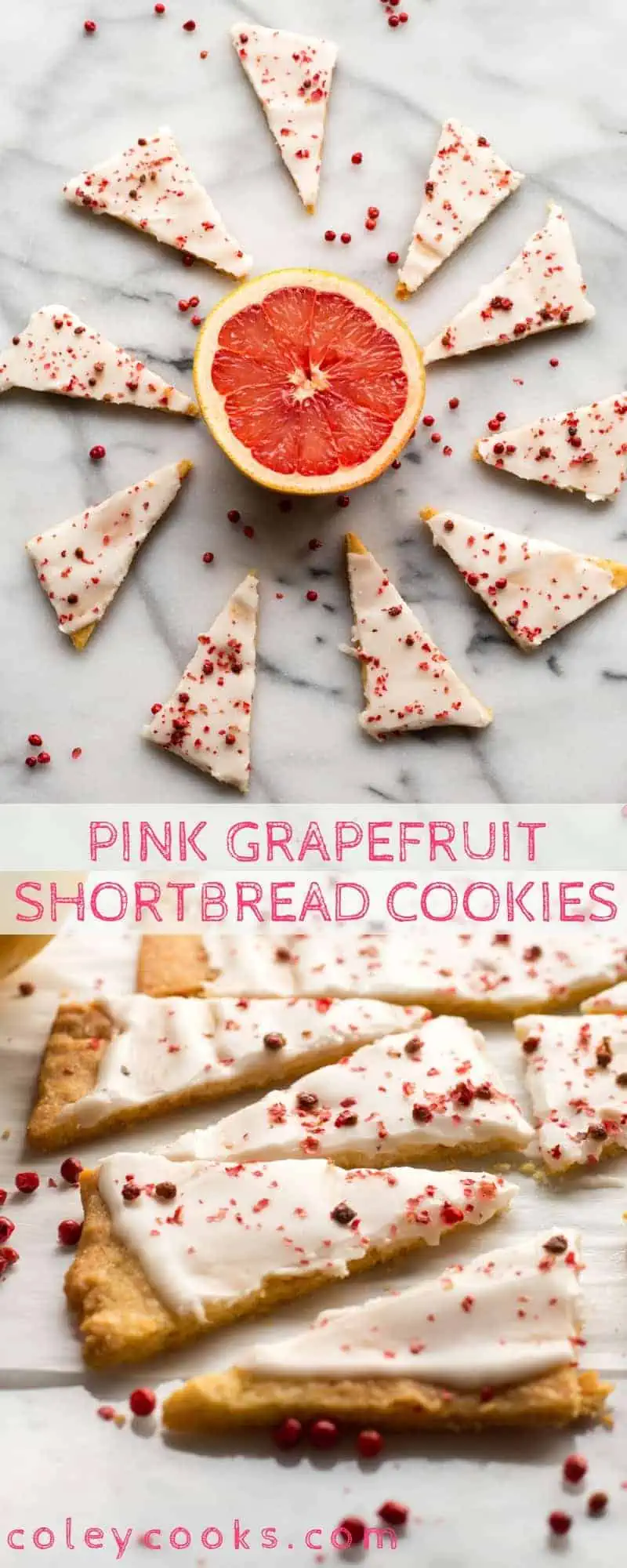 These Pink Grapefruit Shortbread Cookies are buttery, tangy, zesty, lightly sweetened and super easy to make! #easy #grapefruit #shortbread #recipe #citrus #cookies #dessert | Coleycooks.com