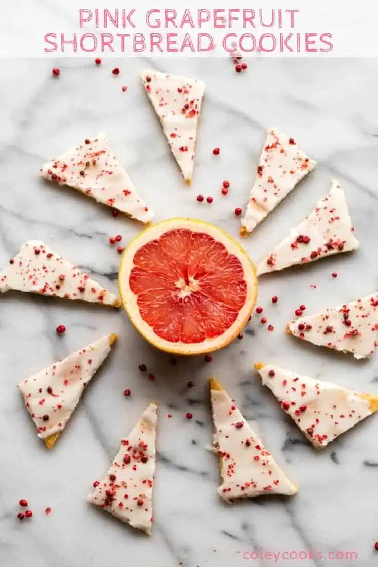 These Pink Grapefruit Shortbread Cookies are buttery, tangy, zesty, lightly sweetened and super easy to make! #easy #grapefruit #shortbread #recipe #citrus #cookies #dessert | Coleycooks.com