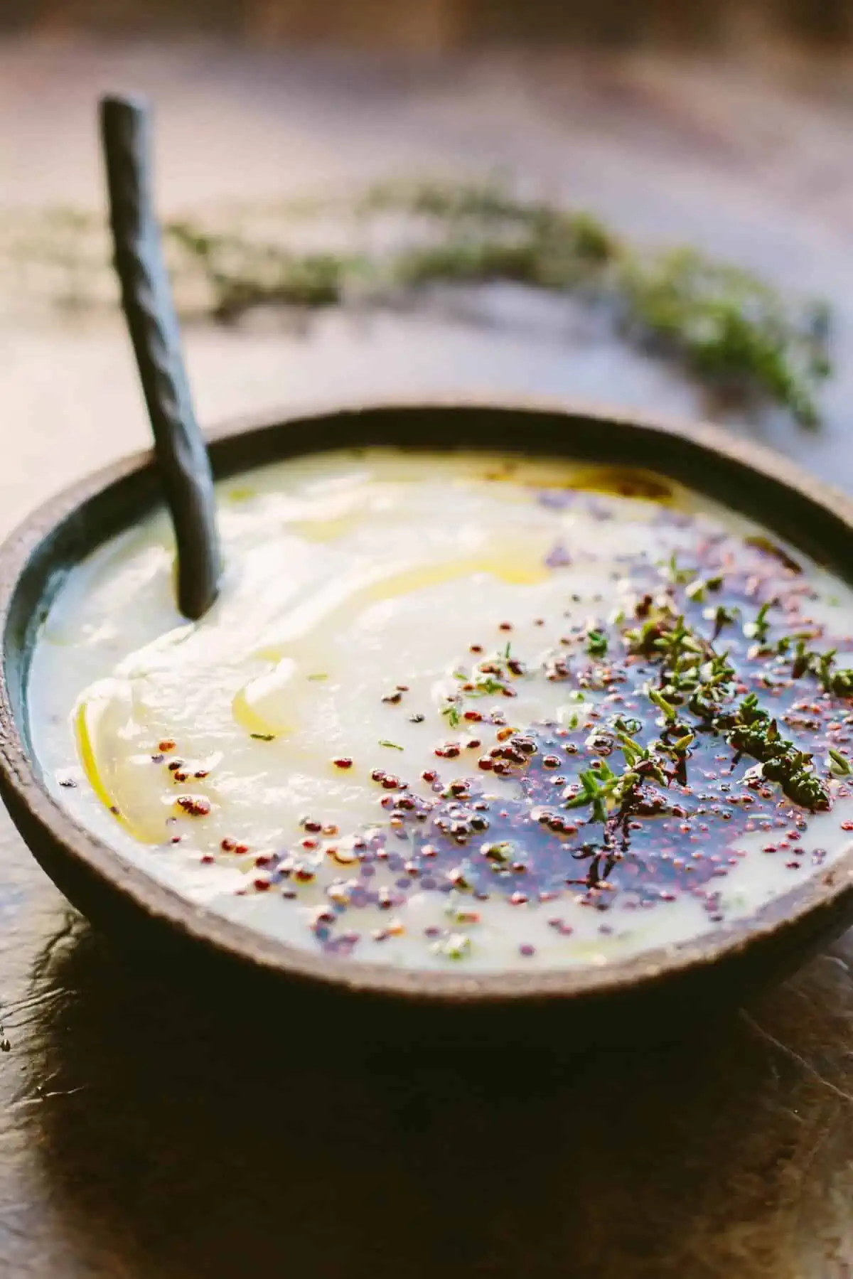 Parsnip Cauliflower Soup with Puffed Quinoa (Video!)