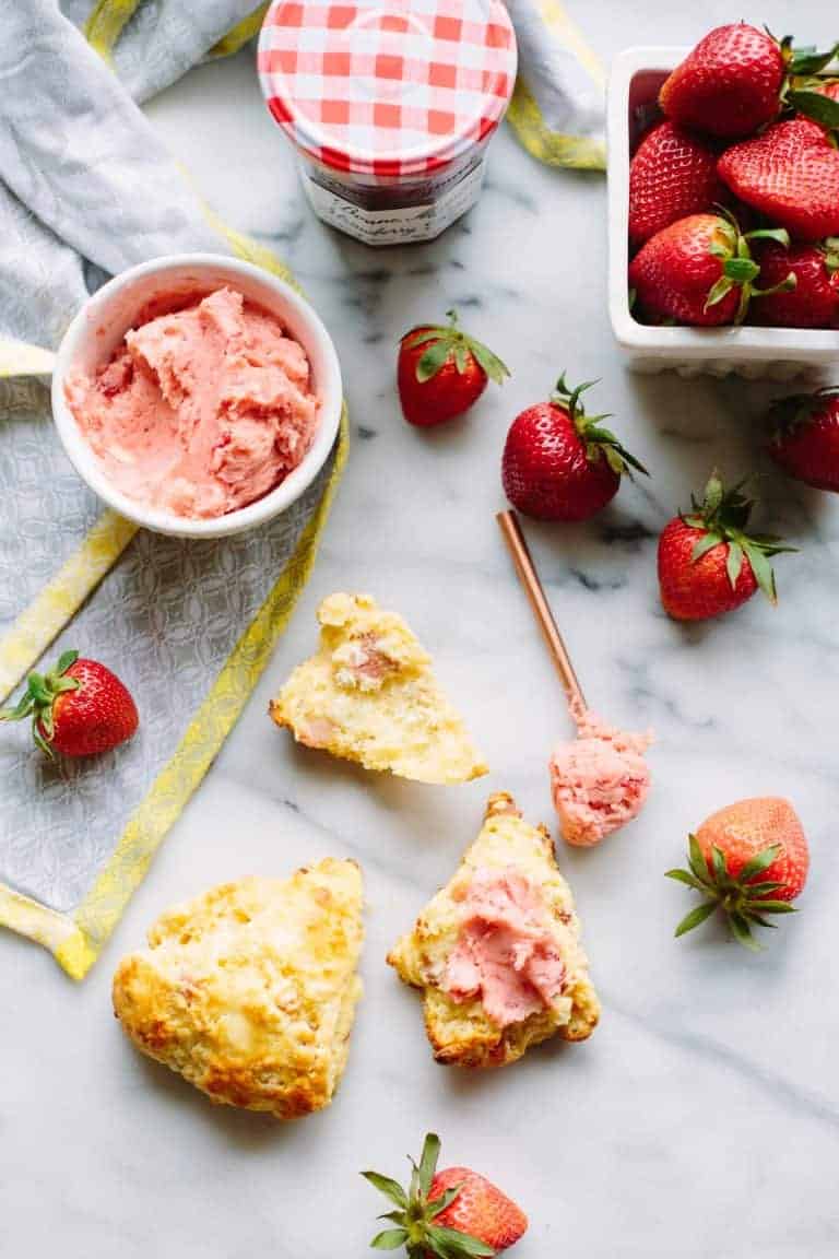 Scones with Prosciutto, Goat Cheese, and Strawberry Butter