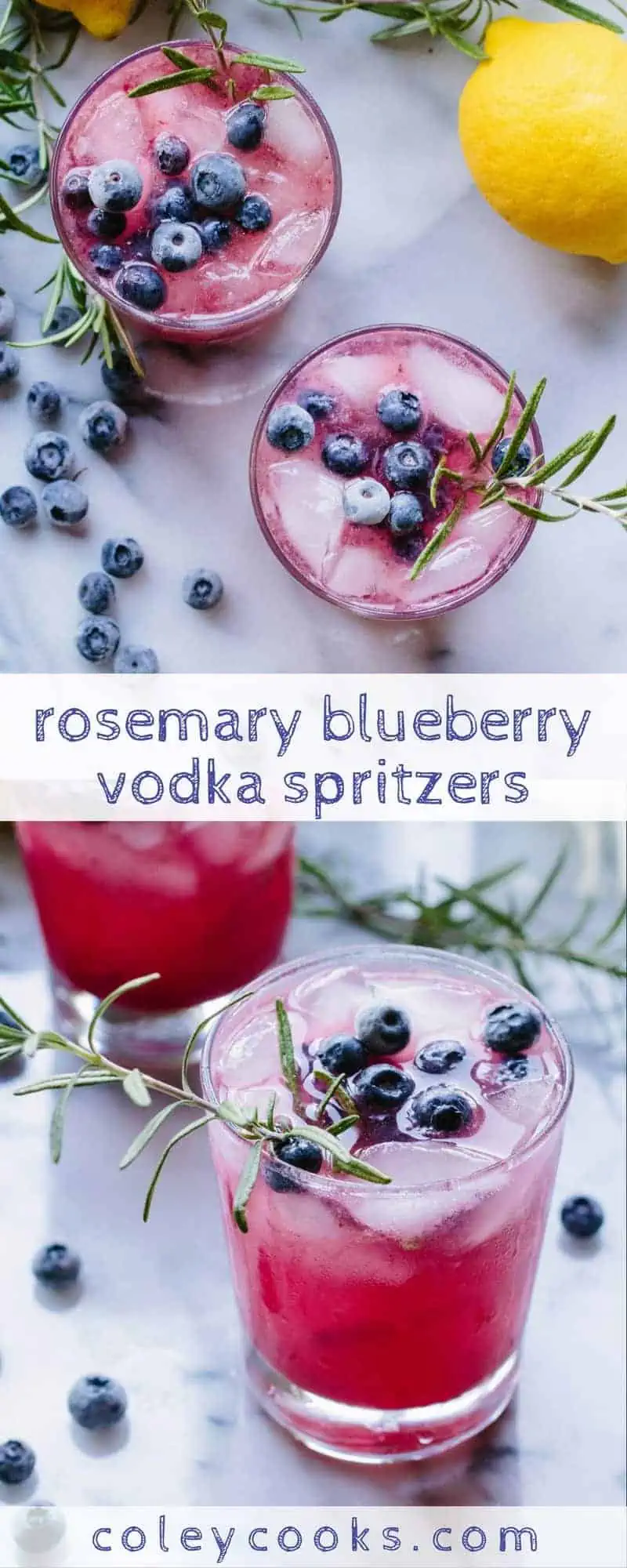ROSEMARY BLUEBERRY VODKA SPRITZERS | Easy light and refreshing vodka cocktails! This boozy beverage is bubbly, tangy, and not too sweet! Perfect for summer sipping! | ColeyCooks.com