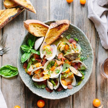 Clams with Bacon, Tomatoes + Jalapeños | ColeyCooks.com