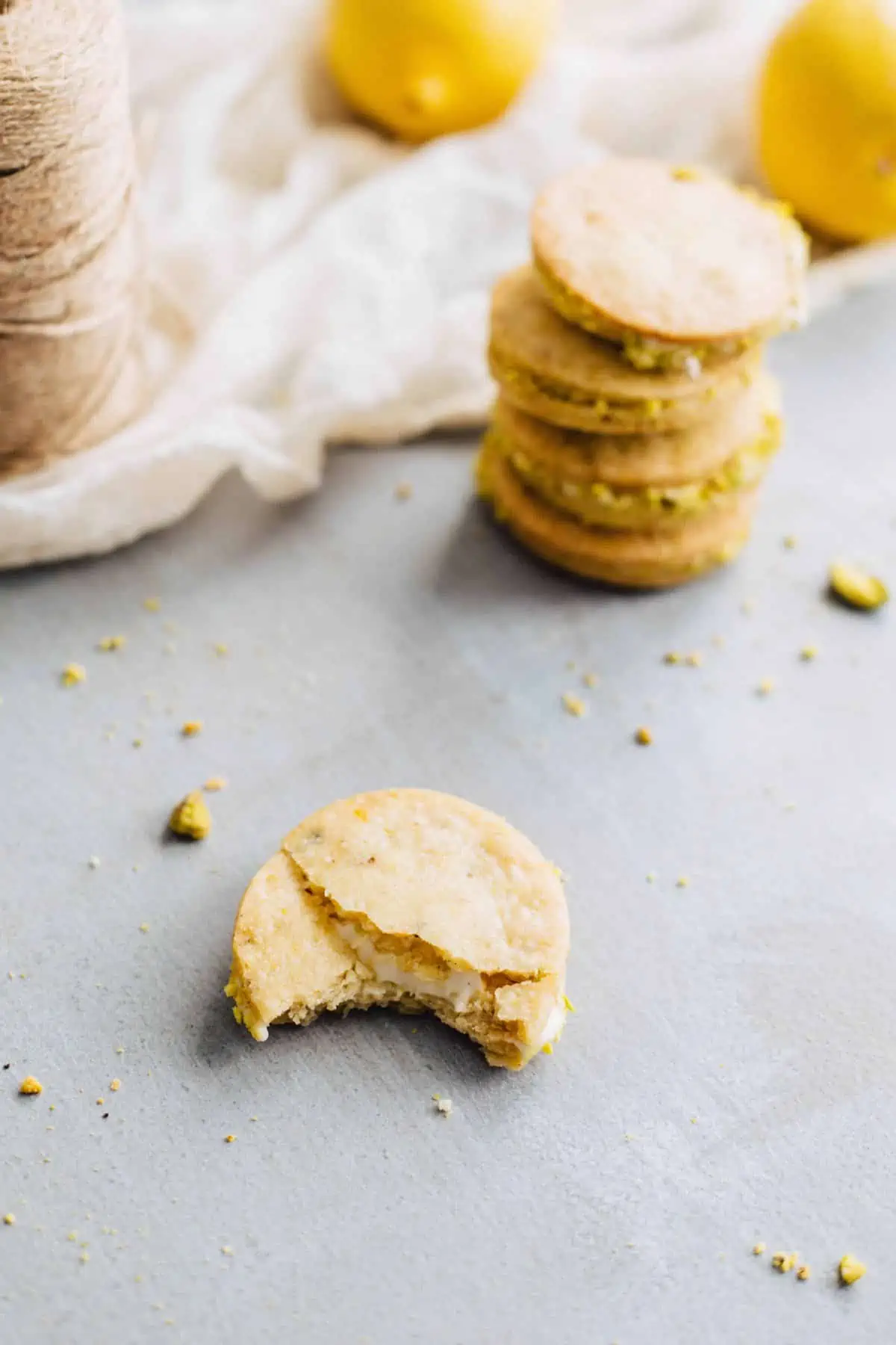 Meyer Lemon + Pistachio Sandwich Cookies | ColeyCooks.com