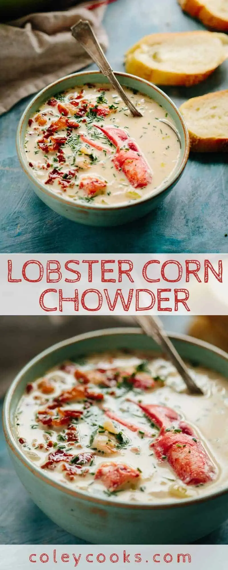 LOBSTER CORN CHOWDER | This recipe for lobster corn chowder is the perfect way to usher in fall. It's rich, flavorful and loaded with big chunks of lobster meat. #soup #lobster #corn #chowder #recipe #seafood | ColeyCooks.com