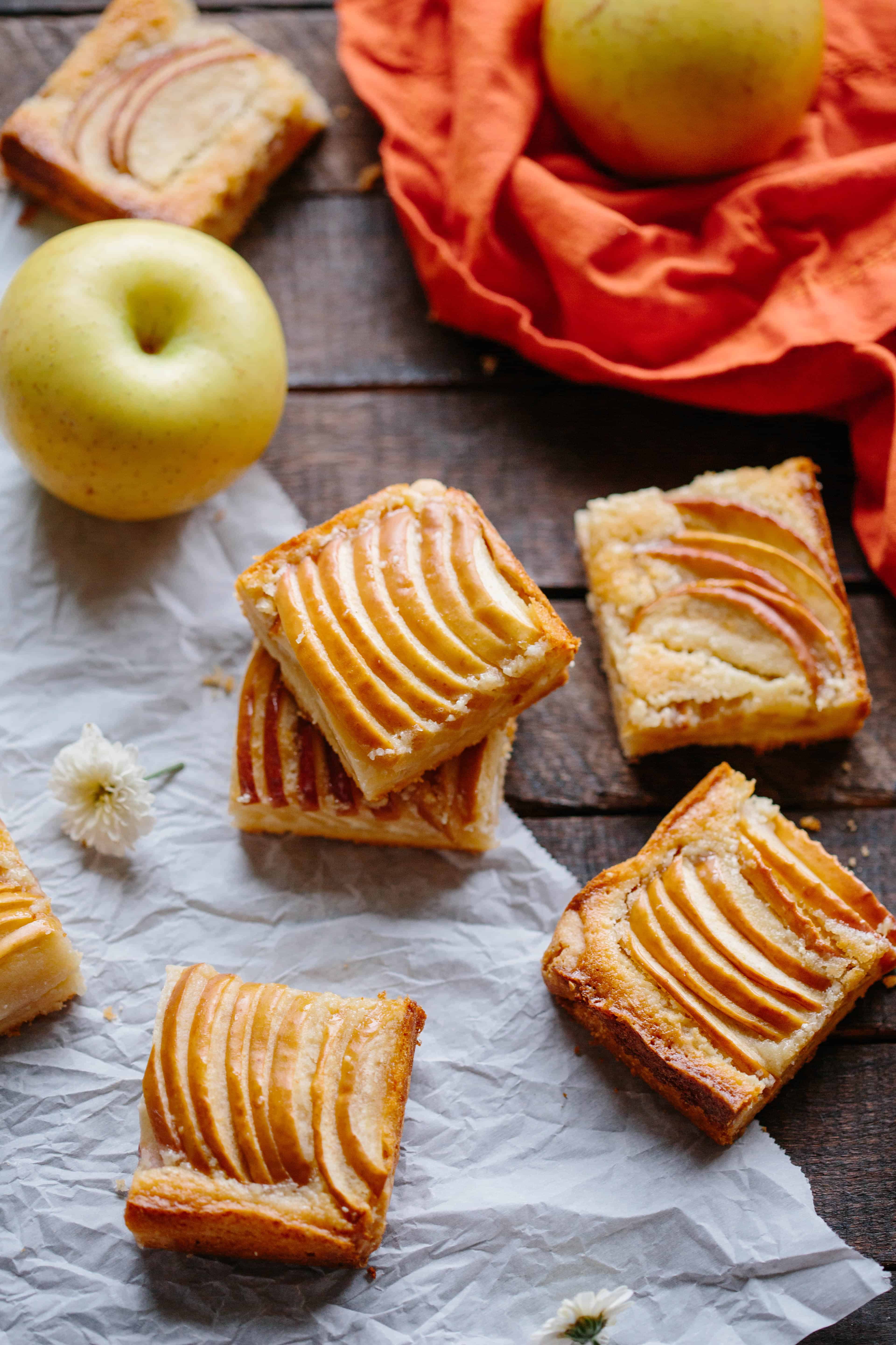 Top view of almond apple shortbread squares.