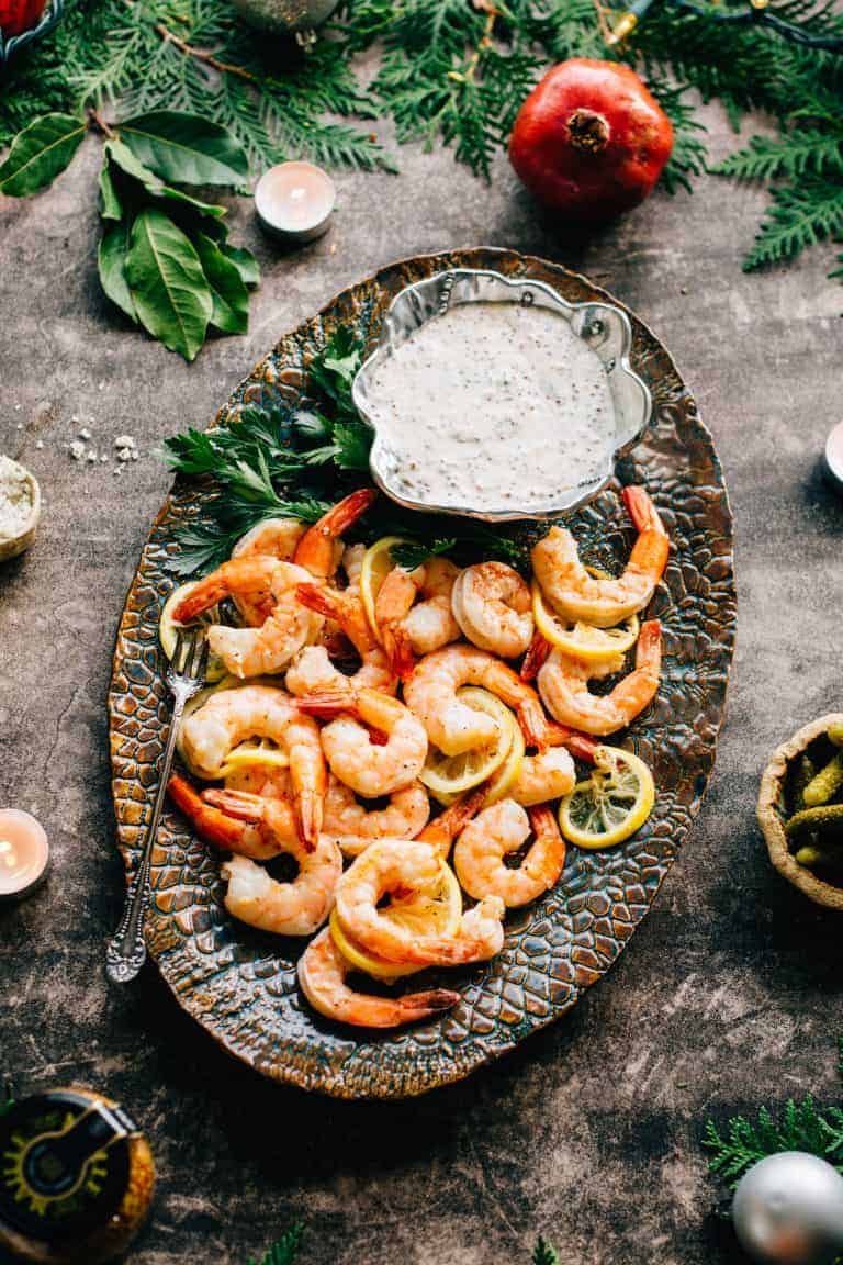 Roasted Shrimp Cocktail with Whole Grain Mustard Sauce