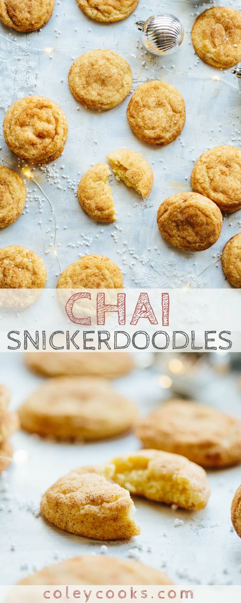 These Chai Snickerdoodles are a fun twist on this classic cookie! A fragrant mix of spices replaces the traditional cinnamon for a chewy cookie that tastes just like a cup of chai tea! #easy #christmas #cookie #recipe #chai #tea #snickerdoodle #dessert