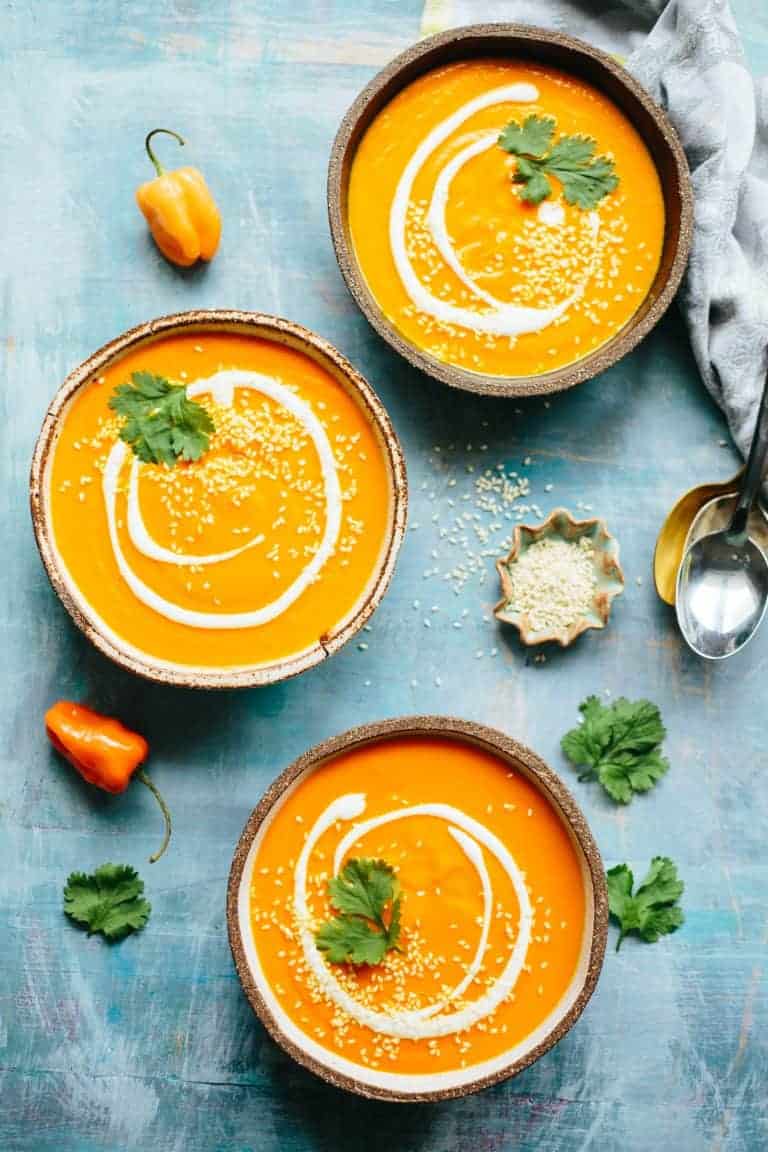 20 Minute Spicy Carrot Soup with Yogurt + Sesame