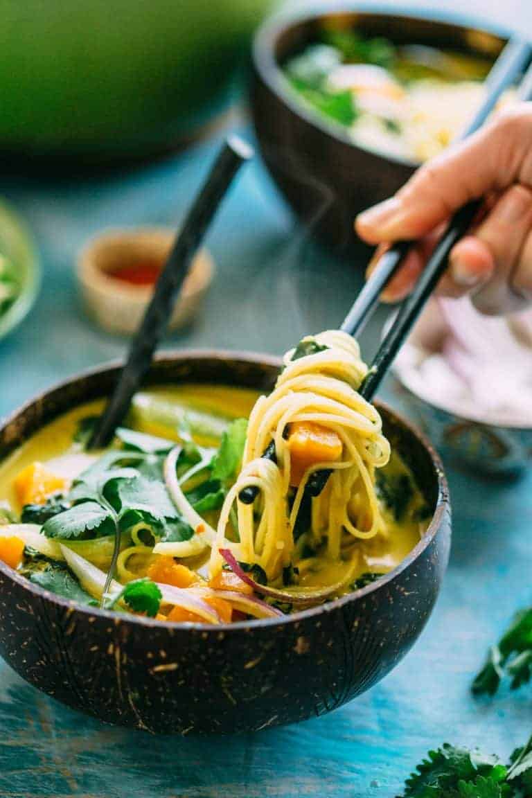 Coconut Curry Noodle Soup with Butternut Squash + Spinach