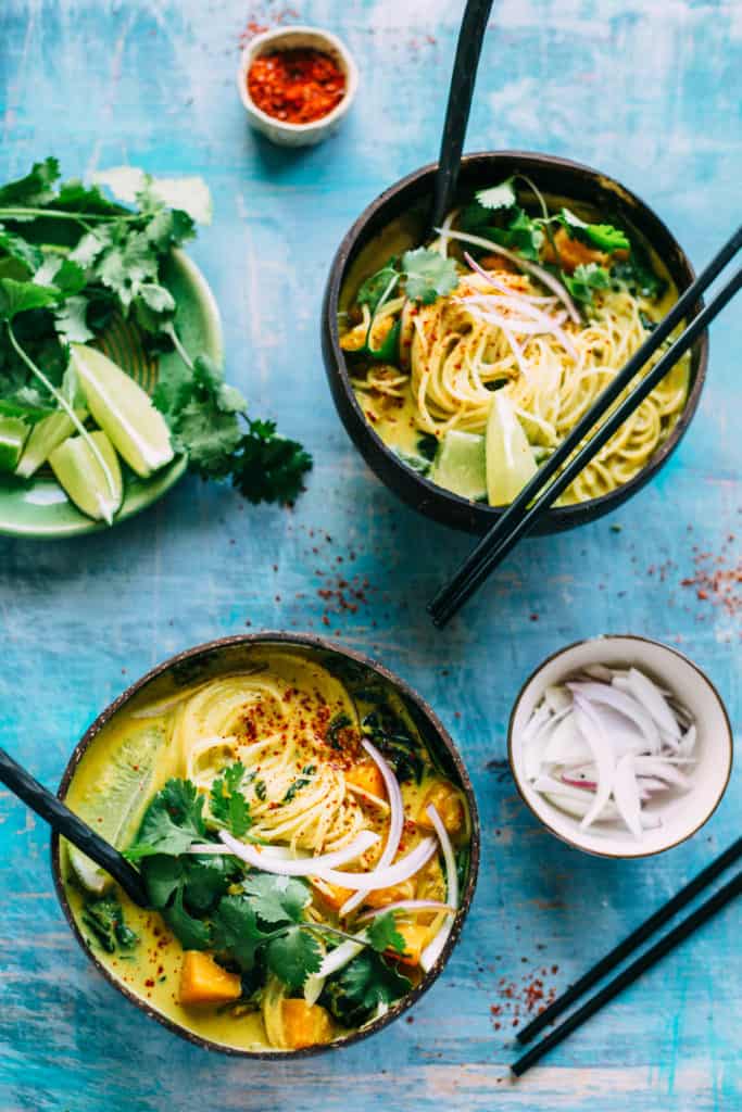 Coconut Curry Noodle Soup with Butternut Squash + Spinach - Coley Cooks