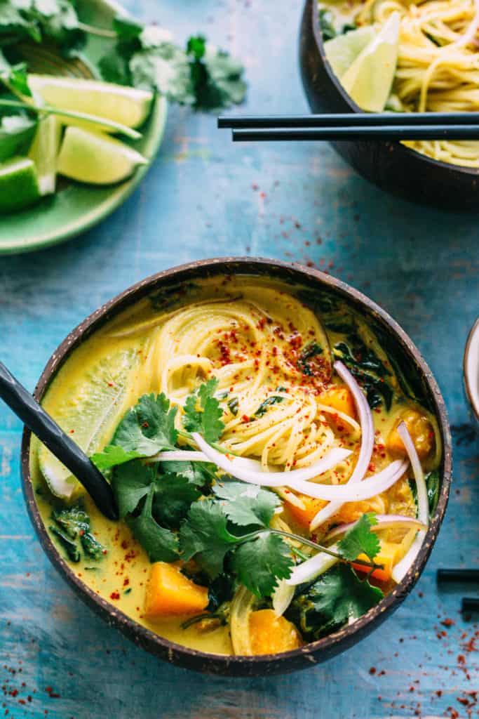 Coconut Curry Noodle Soup with Butternut Squash + Spinach - Coley Cooks