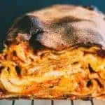 Close up of a cut loaf of pizza babka.