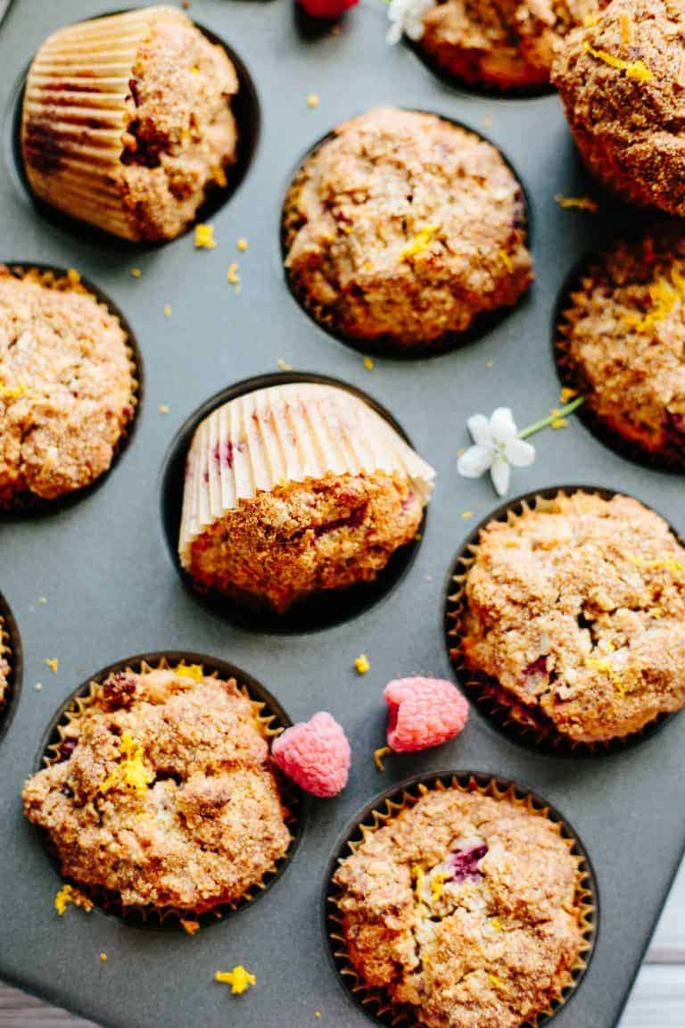 Paleo Orange Raspberry Crumb Muffins