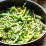 Summer corn and green beans in a pan.