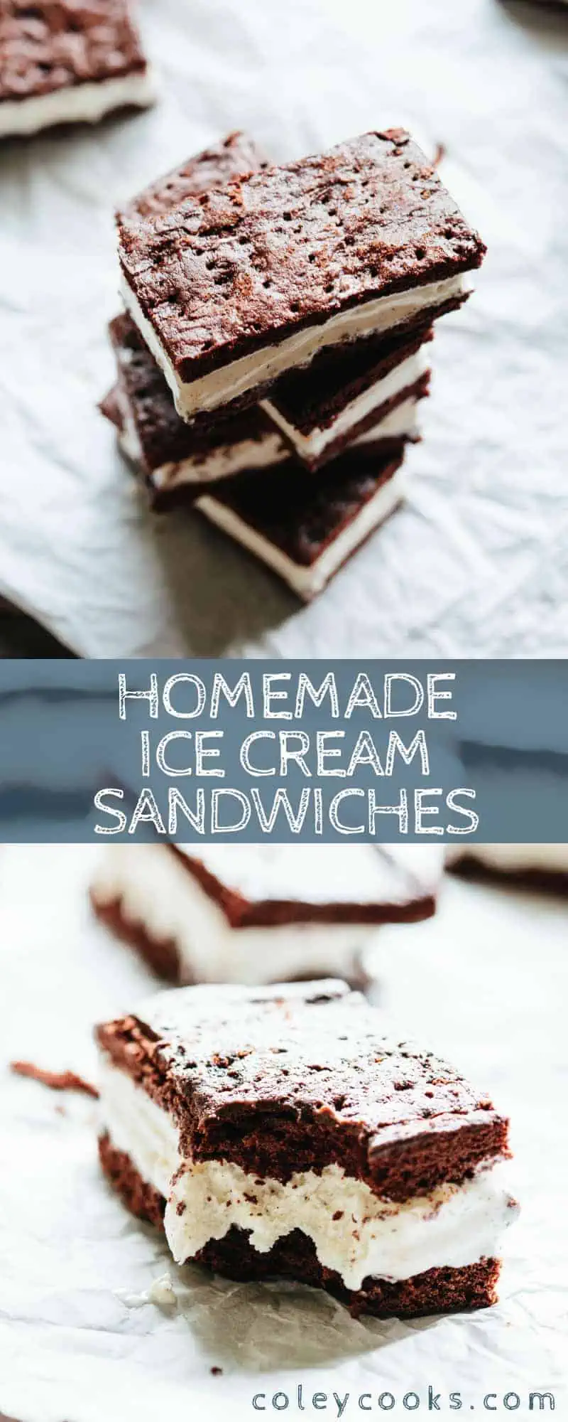 Pinterest collage of homemade ice cream sandwich recipe.