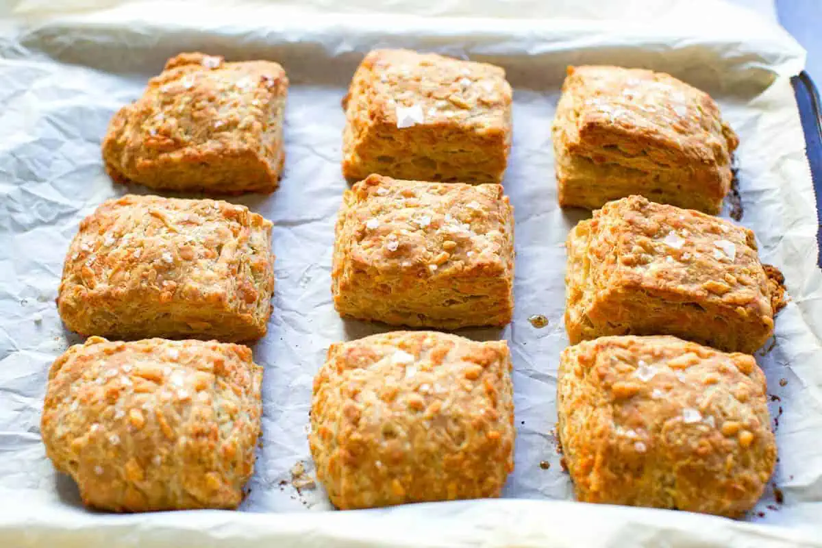 landscape picture of biscuits on sheet pan