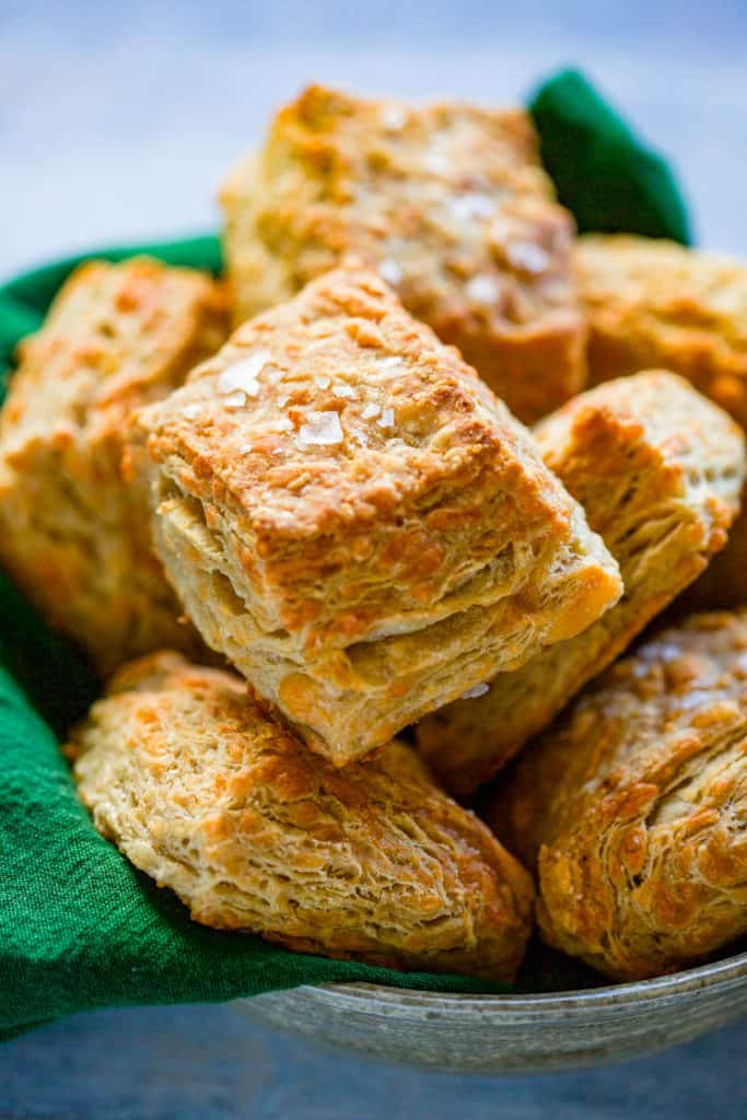 basket of biscuits with green napkin