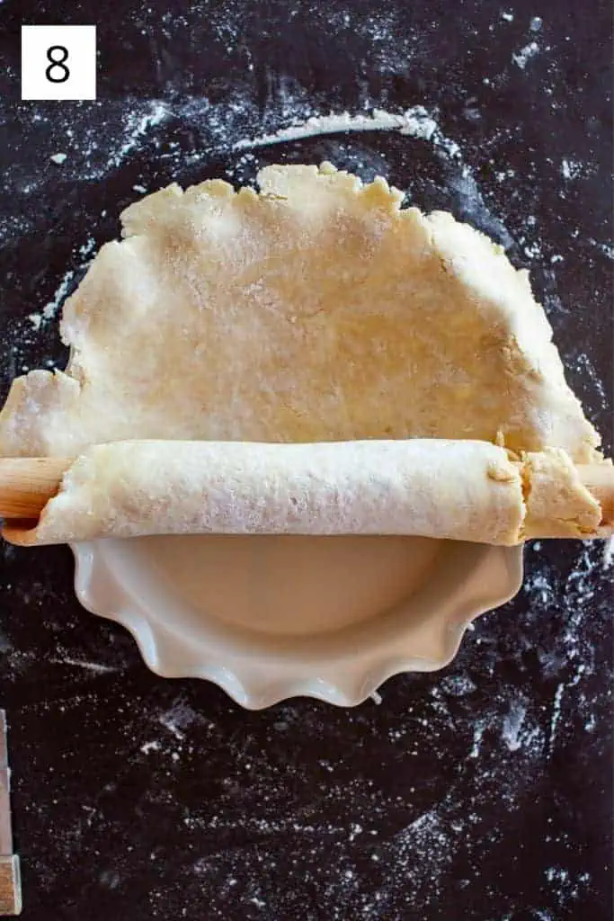 unrolling pie crust into pie plate