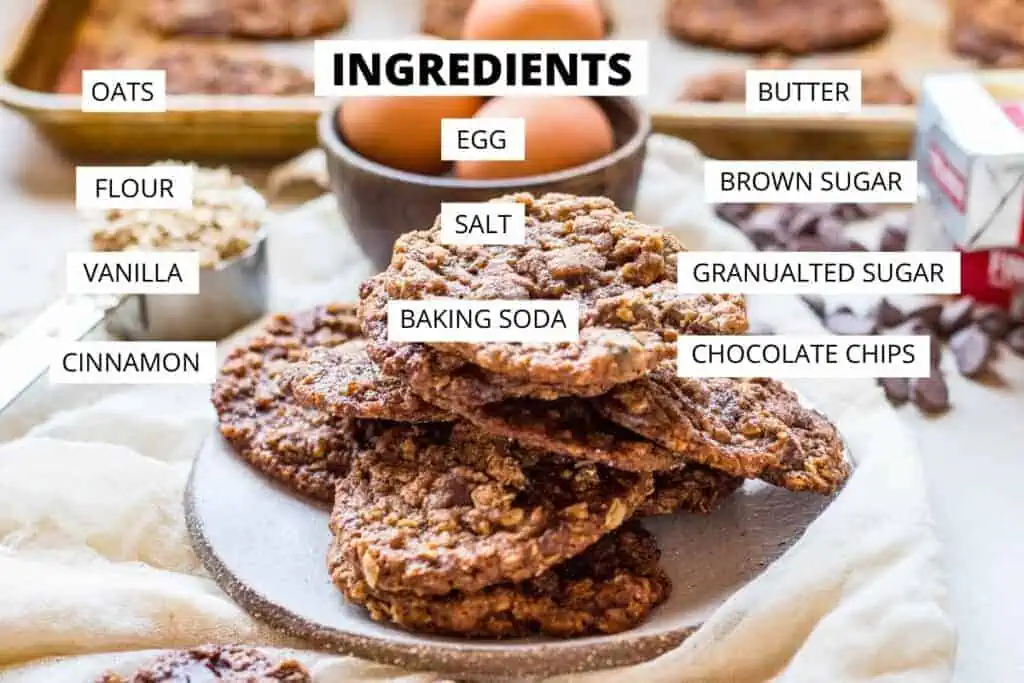 ingredients for oatmeal chocolate chip cookies