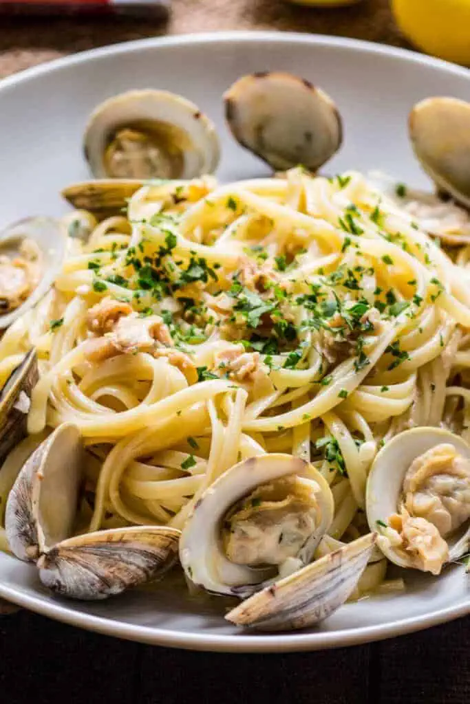 bowl of pasta with clam sauce
