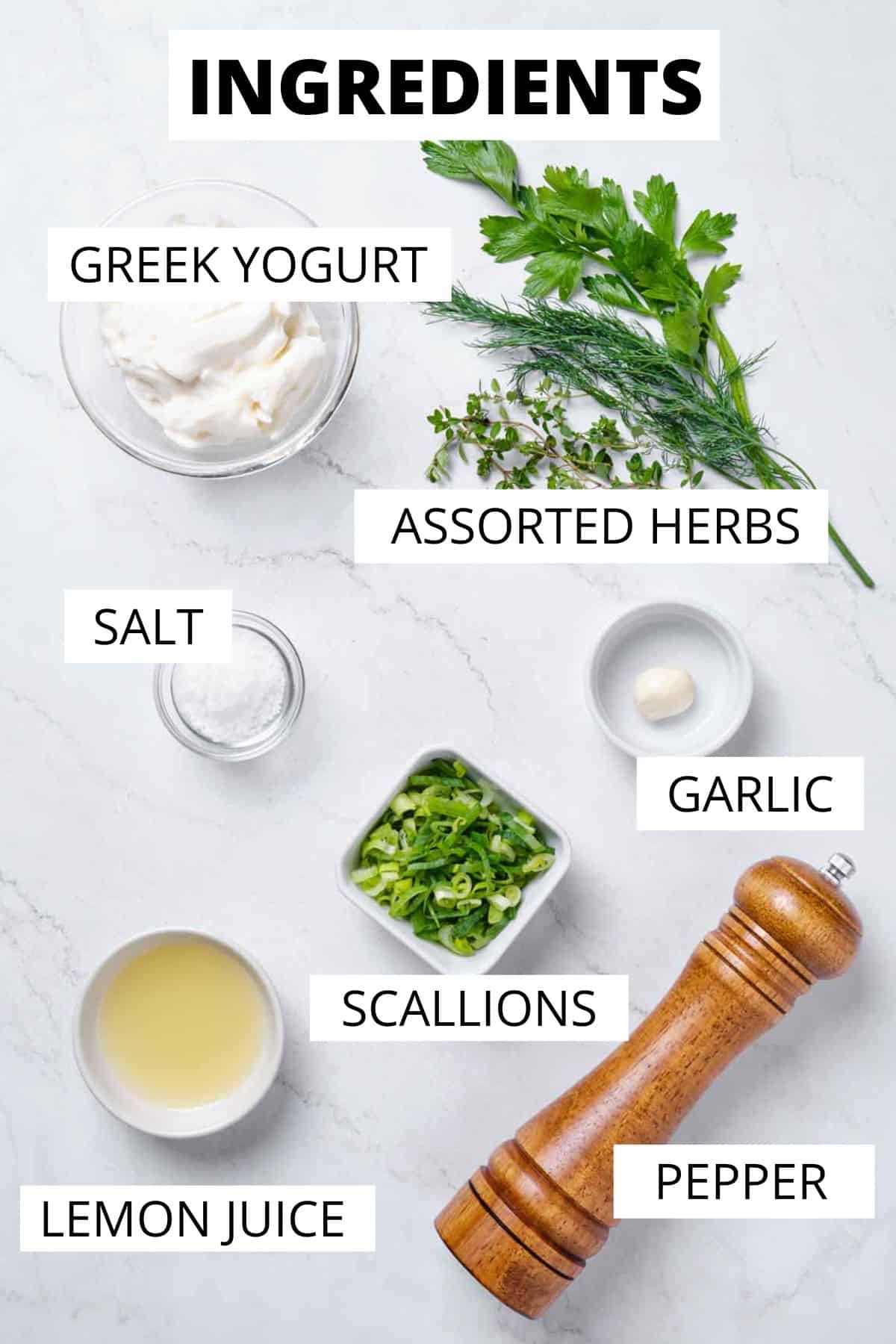 Ingredients for lemon herb yogurt.