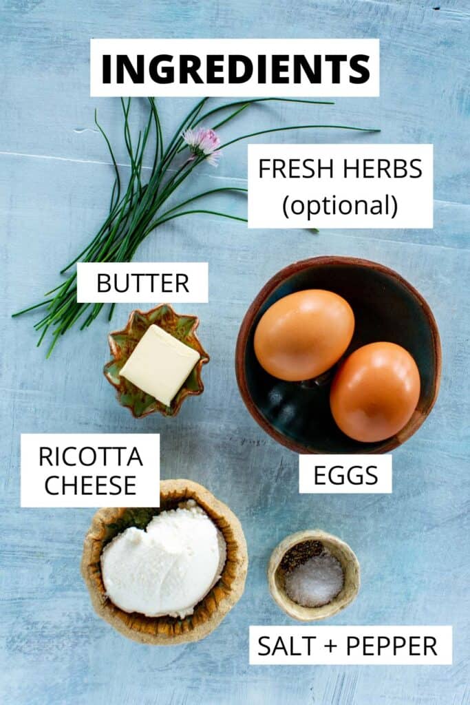 ingredients for soft scrambled eggs with ricotta
