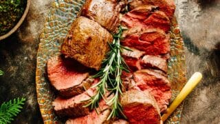 Rosemary Beef Tenderloin with Wild Mushroom Cream Sauce. - Half