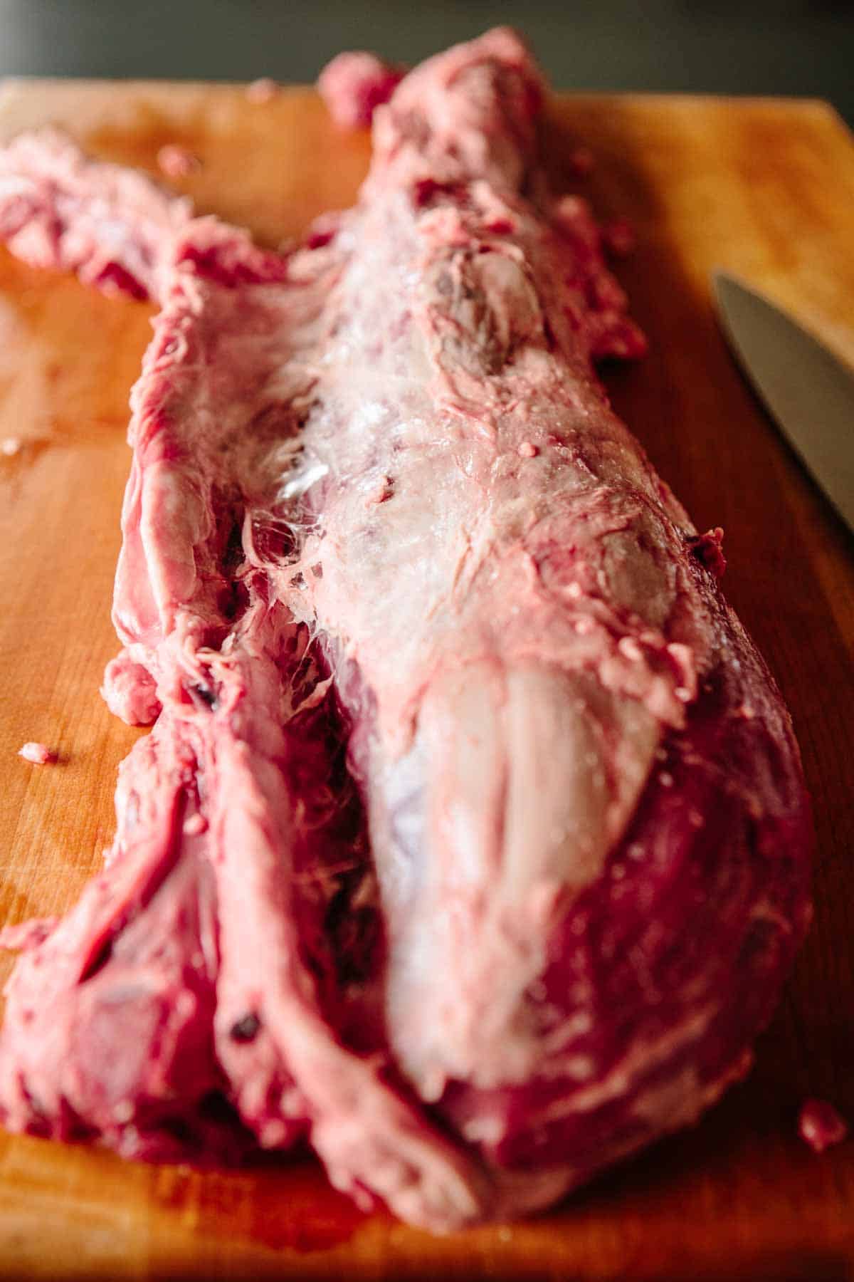 Beef tenderloin with the chain separated.