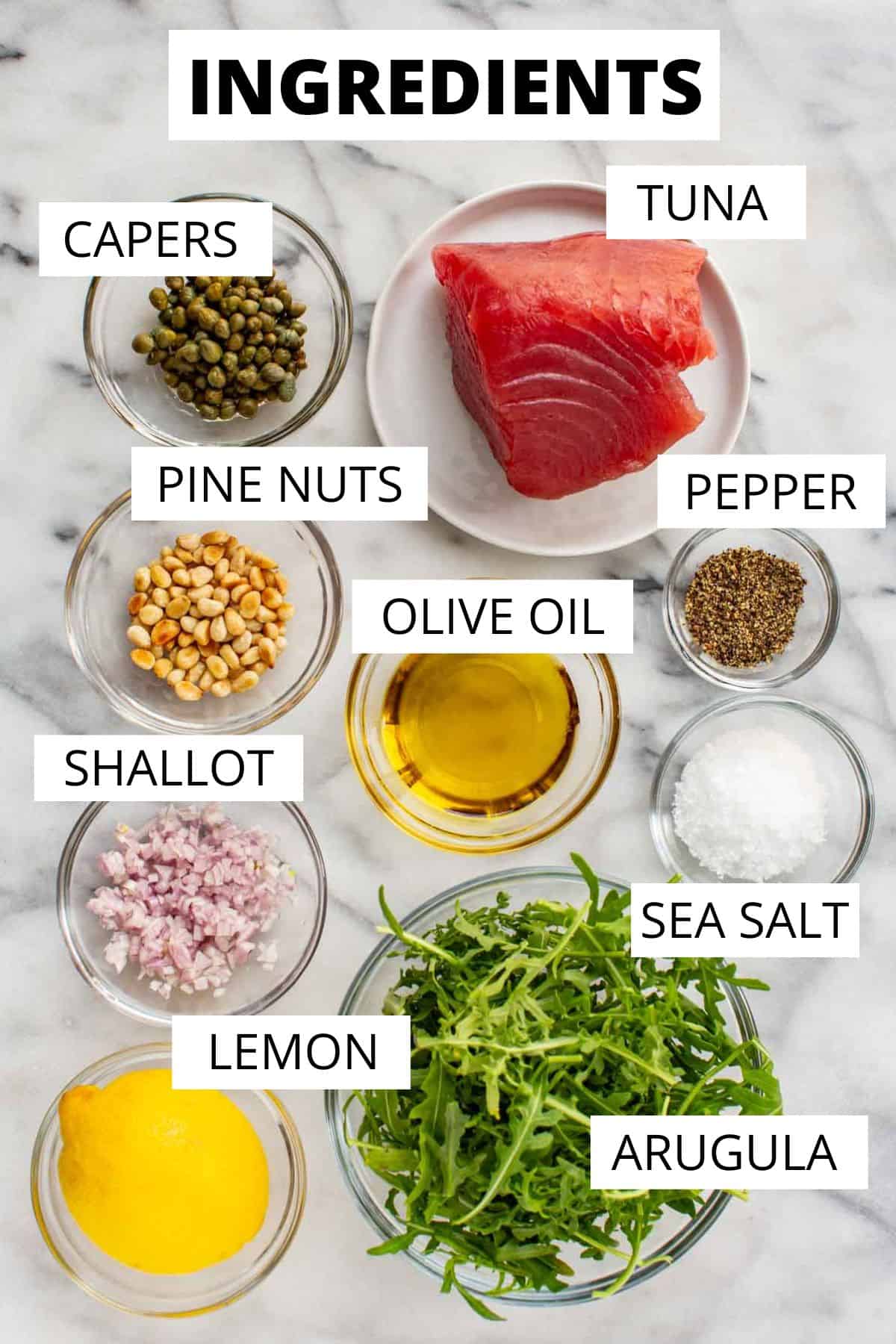 Ingredients for tuna carpaccio. 