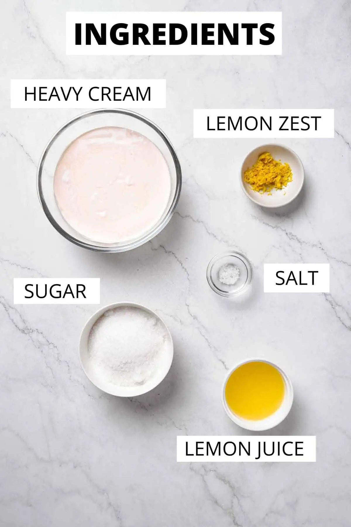 Ingredients for homemade lemon ice cream.