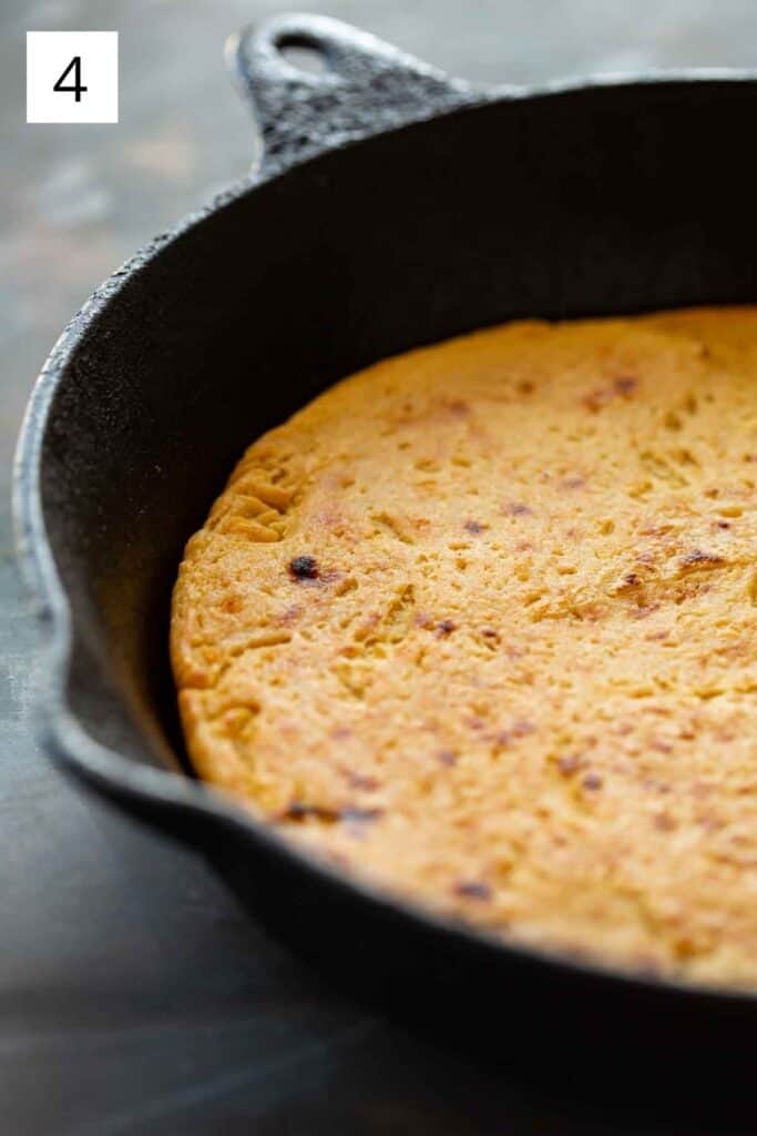 Side view of a cooked farinata di ceci.