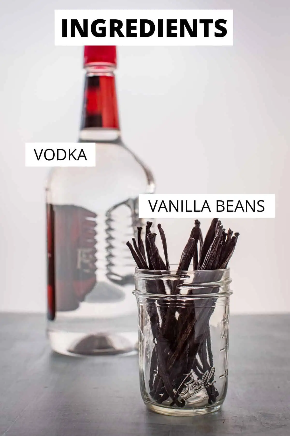 Vodka and vanilla beans - ingredients for homemade vanilla extract.